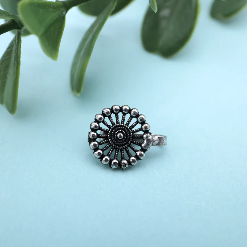 German Silver Oxidised Cotton Flower Clip Nosepin